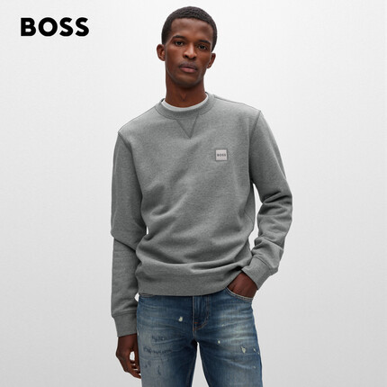 BOSS 秋冬徽标饰片宽松棉质卫衣 051-灰色 EU:XXL