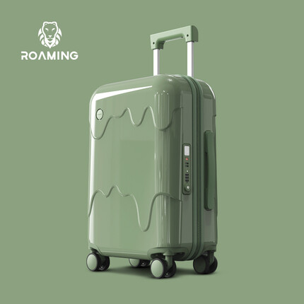 漫游2109雪糕女学生行李箱拉链款拉杆箱轻便登机轻音皮箱旅行箱子 抹茶绿 20英寸+水杯架+USB充电