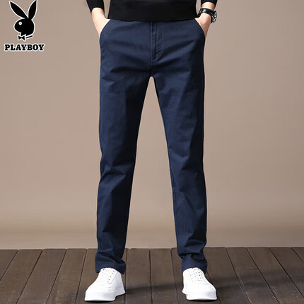 花花公子休闲裤男直筒2023裤子男春夏季男士宽松潮流长裤 宝蓝 32（PLAYBOY）