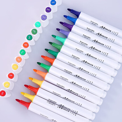 真彩文具36色水性三角杆可水洗马克笔套装学生手绘漫画设计 PP盒装 MK3186(TRUECOLOR)