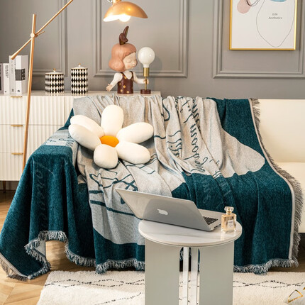 钟爱一生（CHERISHES LIFE）沙发垫四季沙发套罩全包布艺沙发巾盖布全盖毯子北欧坐垫贵妃通用 雪尼尔 舞韵-墨蓝 180*130cm（适用单人座椅）