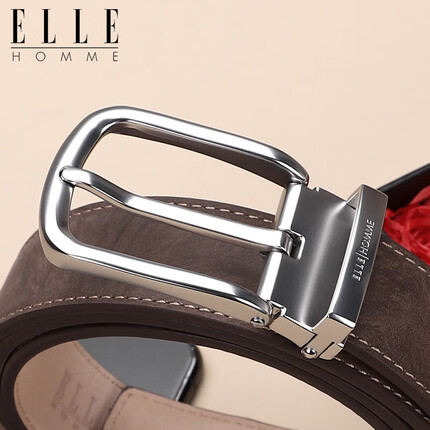 ELLE HOMME男士皮带时尚针扣腰带 头层牛皮休闲裤带男礼盒装38113棕色115cm