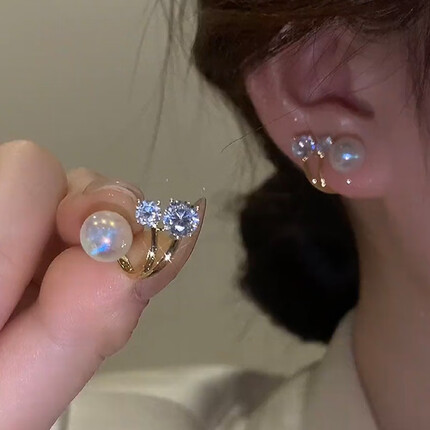 伊黛儿 微镶珍珠银针耳环2022年新款潮耳坠气质耳饰耳钉女生日礼物送女友闺蜜老婆 A5Y601微镶珍珠银针耳环