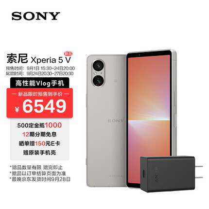 索尼Xperia 5 V 智能5G手机 6.1英寸HDR OLED直屏 5000mAh电池 8G+256G 银色 充电器套装