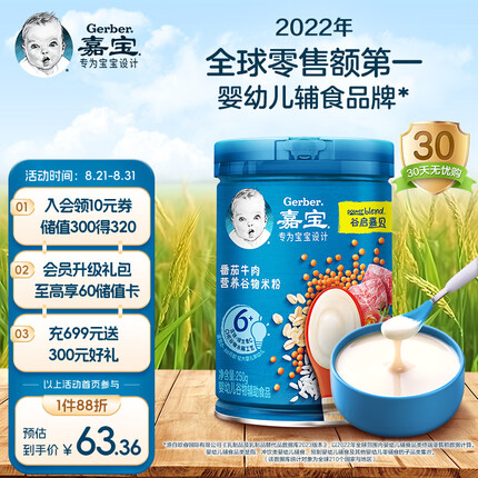 嘉宝（GERBER）婴儿辅食 番茄牛肉营养谷物米粉 宝宝高铁米糊2段250g