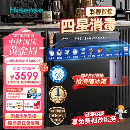 海信（Hisense）洗碗机15套 四星消毒 一级水效分层洗 168h储存 环流热风 WIFI智控独立式嵌入式两用 WD15-Y301iS