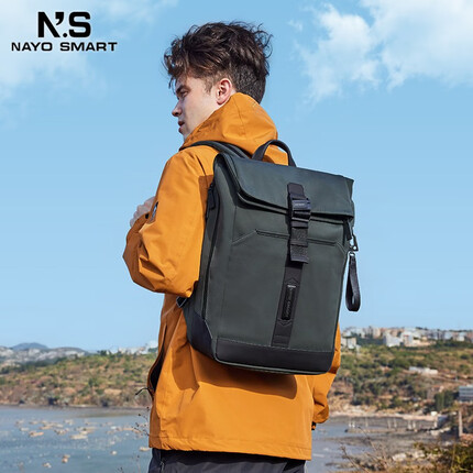 NAYO SMART 双肩背包男女通勤商务差旅17.3 18英寸电脑书包HermanMax 灰绿色 Max版本25升
