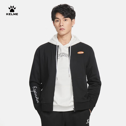 KELME /卡尔美春秋季男子运动休闲外套刺绣飞行员夹克百搭时尚拉链卫衣 黑色 S/165