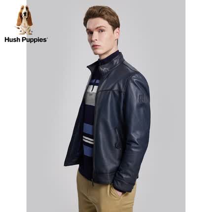 Hush Puppies暇步士男装绵羊皮革商务休闲皮衣夹克外套 075深蓝1 XL