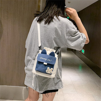 四万公里帆布包女包带挂件学生包日系手机包文艺休闲单肩背包斜挎包