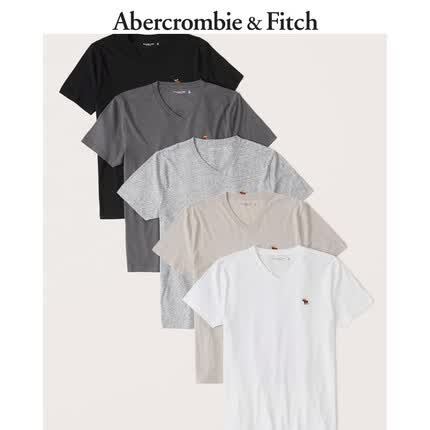 ABERCROMBIE & FITCH男装套装 5件装美式刺绣logo休闲运动纯色V领短袖T恤315844-1 黑色 - 深灰色 - 麻灰色 - 奶油色 - 白色 M (180/100A)