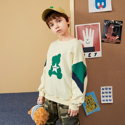 MQD童装男大童23年春季新款圆领卫衣 米白 160cm