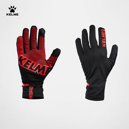 KELME/卡尔美足球训练防寒手套秋冬款触屏防风保暖加厚骑行男手套 9886404（黑荧光橙）M码