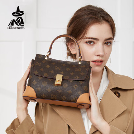 稻草人女包新款高级感印花单肩斜挎包大容量中年礼物送妈妈婆婆手提包 79691-1啡