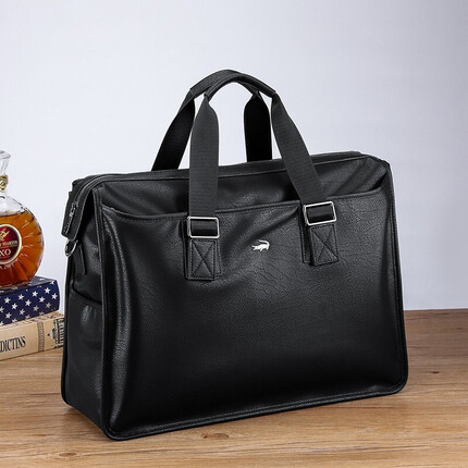 卡帝乐鳄鱼CARTELO男士公文包手提包时尚休闲斜跨单肩包大容量旅行包电脑包黑色