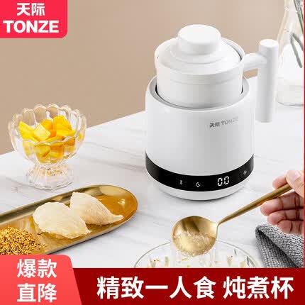 天际(TONZE)养生杯 办公室电炖杯烧水杯小型便携式多功能加热杯子一人用迷你陶瓷电热水杯炖蛊0.6升小容量06BD 0.6升 白色