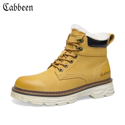 Cabbeen卡宾男士雪地靴加绒加厚大黄靴皮毛男鞋一体保暖高帮东北棉鞋3224204319 黄色(加绒) 38 