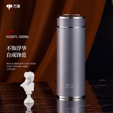 万象（WANXIANG）保温杯H2087L真空商务茶杯中国灰500ML时尚办公礼盒装泡茶杯316材质内胆高端款水杯