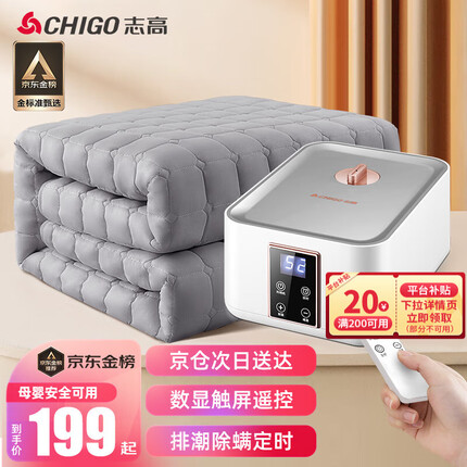 志高（CHIGO） 水暖毯 除螨智能定时水暖电热毯双人水暖炕水电褥子水热水暖床垫 3天1度电【智能款+遥控】高级毯 【多人1.8*2.0米】