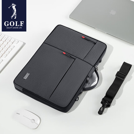 高尔夫/GOLF男手提单肩斜跨笔记本电脑包多隔层大容量商务公文包 浅灰色【15.6寸电脑包】