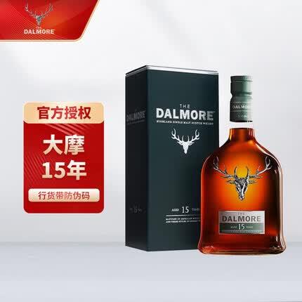大摩（DALMORE）【授权行货】大摩威士忌 苏格兰原瓶进口单一麦芽洋酒700ml 大摩15年