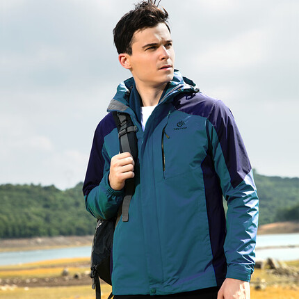 探拓（TECTOP）三合一两件套冲锋衣 加厚防寒保暖男户外登山滑雪外套抓绒内胆 JW7709 男款铁蓝色 2XL