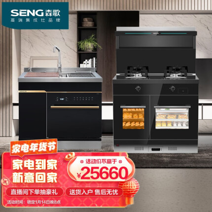 森歌（SENG） T3ZK-G 蒸烤一体集成灶独立蒸烤箱 天然气+U3D金色拉手洗碗机 套装