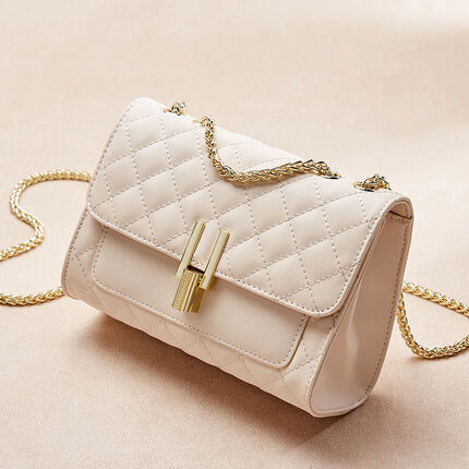 摩登密码女士包包女包新款链条斜挎包单肩包小方包 7044米白色 高档礼盒包装