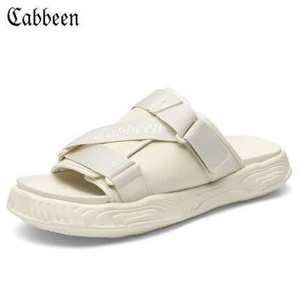 卡宾(CABBEEN)男鞋运动拖鞋时尚懒人外穿一字拖沙滩鞋户外鞋子男 米色 44
