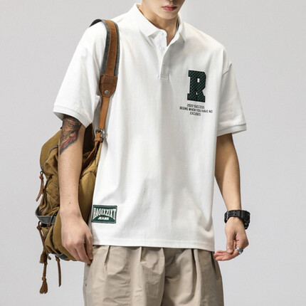 古先森polo衫男短袖翻领宽松纯棉半袖男士夏季五分袖有领带领半截袖胖子大码夏天男装中袖休闲重磅体恤衫 白色 XL【135-150斤】