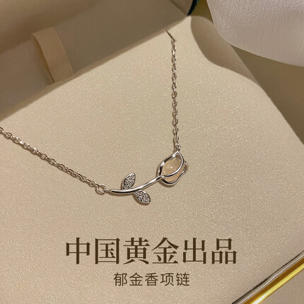 珍尚银【中国黄金】郁金香银项链女士锁骨链生日礼物送女友老婆时尚饰品