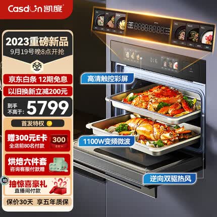 凯度52L 嵌入式 双热风 微蒸烤炸4合1 蒸烤箱一体机 彩屏WIFI智控 变频微波 SR52BW1-GR Pro