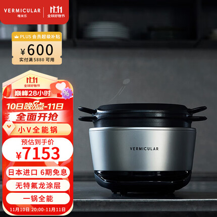 VERMICULAR日本唯米乐多功能电饭煲米其林大厨推荐 原装进口IH电饭锅无涂层铸铁内锅柴火饭家用全能料理小V锅 时尚银