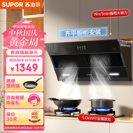 苏泊尔（SUPOR）抽油烟机燃气灶套装 家用小尺寸大吸力 19立方侧吸式小户型烟灶套装 DJ13S+Q5天然气