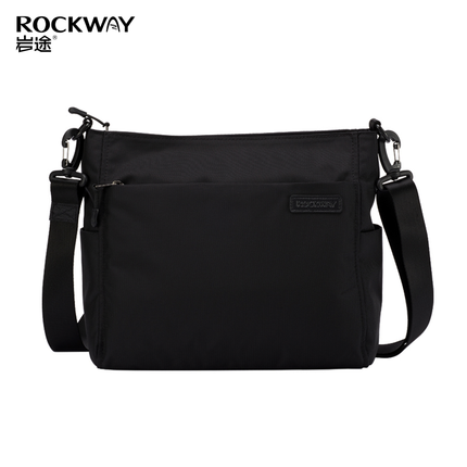 Rockway岩途 男士单肩包斜挎包商务休闲男包职场出差上班通勤邮差包斜背包 黑色--【M码】（30*25.5*12cm）