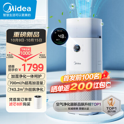 美的（Midea）【星澈空气护理机】空气净化器除甲醛除异味除烟味全效空气护理加湿净化一体机KJ600G-RX600S
