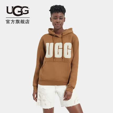 UGG秋季新款女士休闲舒适上衣套头字母logo卫衣连帽衫1144506 CPLS | 栗色/泥灰色 XS