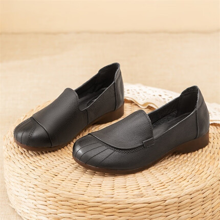 鹤恩品牌妈妈鞋单鞋女真皮软底中老年皮鞋平底鞋防滑中年老人女鞋春夏 5115黑色 38