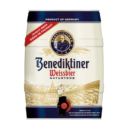 百帝王（Benediktiner）小麦啤酒5L*1桶装 德国原装进口 修道院经典 