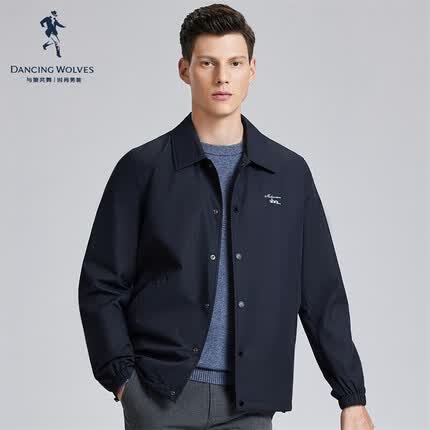 与狼共舞茄克男商务休闲松紧袖口翻领夹克外套 103灰蓝 165/84A
