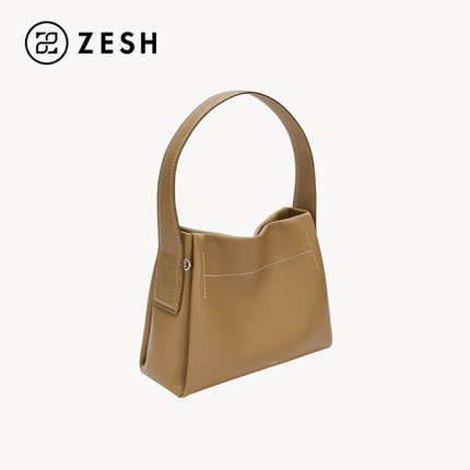 ZESH/泽尚 HOBO印象 中号单肩手拎包 小众设计女腋下包通勤手提包 饼干色