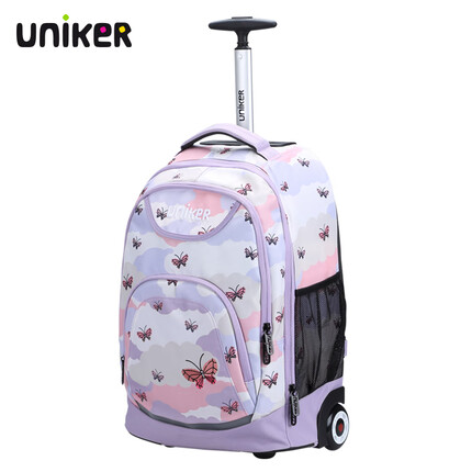 uniker小学生拉杆书包男双肩背包女行李包休闲中学生书包轻便拉杆包 云蝶13189M
