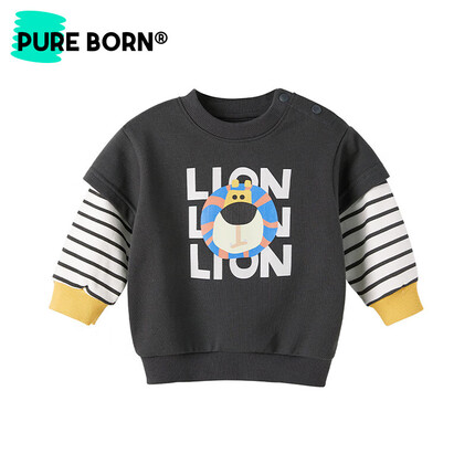 博睿恩pureborn 男宝宝卫衣秋季婴幼儿可爱休闲假两件上衣P21F28707 深灰 3-4岁