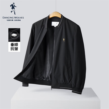 与狼共舞夹克男2022秋季棒球领休闲基础外套男士夹克 001黑色 185 