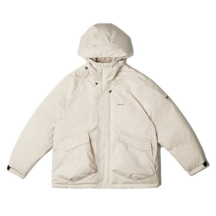 杰丽·莫克（Jerrie Mock）山系轻户外连帽冲锋衣男女日系潮流简约情侣款大口袋防风夹克外套 米色棉衣 M(版型较宽松，建议拍小一码)