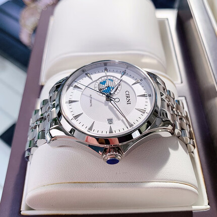 西亚尼男士手表全自动机械表品牌时尚镂空精钢带男表新款名表国表商务腕表防水 白面钢带CI.6026M-1 CIRNI