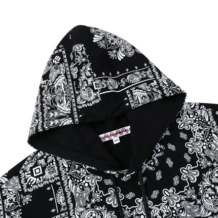 马克华菲（FAIRWHALE）国潮系列冬新款腰果花满印连帽卫衣男上衣外套 304黑色系花色 175/L