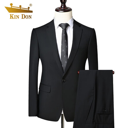 金盾（KIN DON）西服套装男四季男士上班商务正装宴会西装修身西服结婚礼服 黑色一粒扣 170/L（105-120斤）