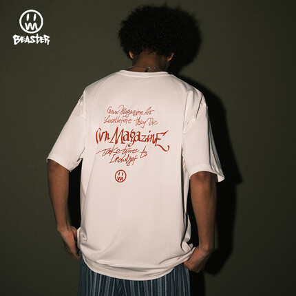BEASTER小恶魔鬼脸短袖t恤男夏季新款纯色纯棉印花上衣美式情侣装 白色 L 135-150斤