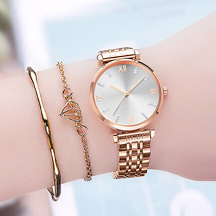 时光一百手表女简约甜美女士手表罗马刻度白领通勤学生百搭生日礼物女表 白色